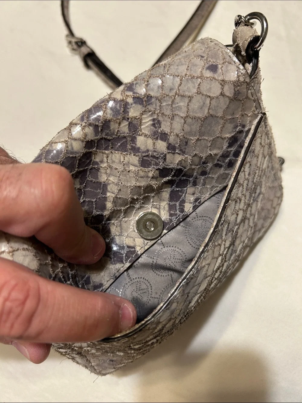Michael Kors Lavender and Gray Snakeskin MK Chain Crossbody